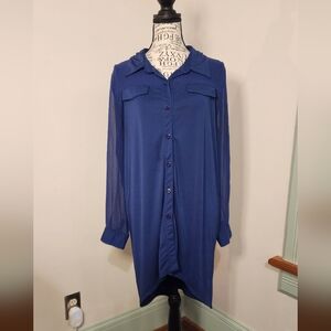 Susan Graver Navy Sheer Oversized Buttondown